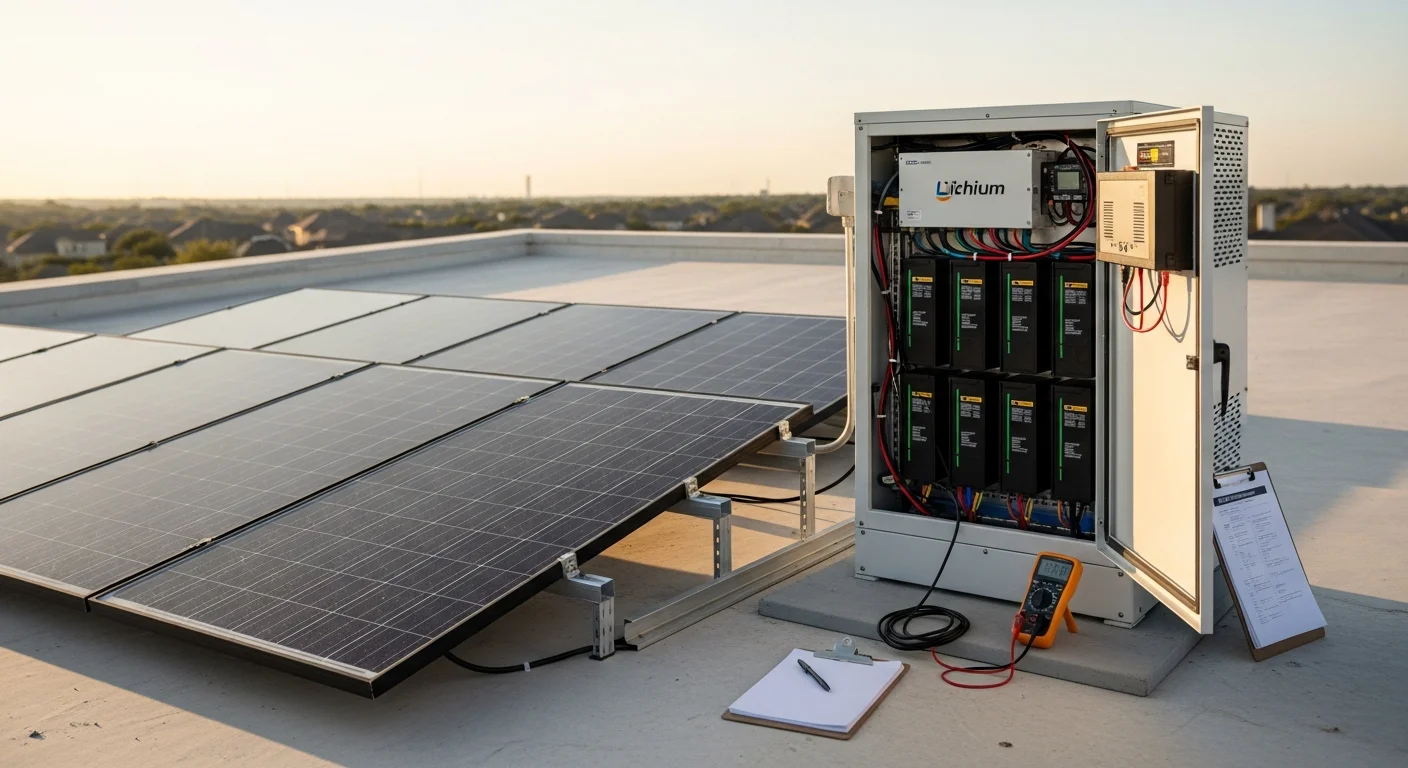Technician performing solar panel maintenance